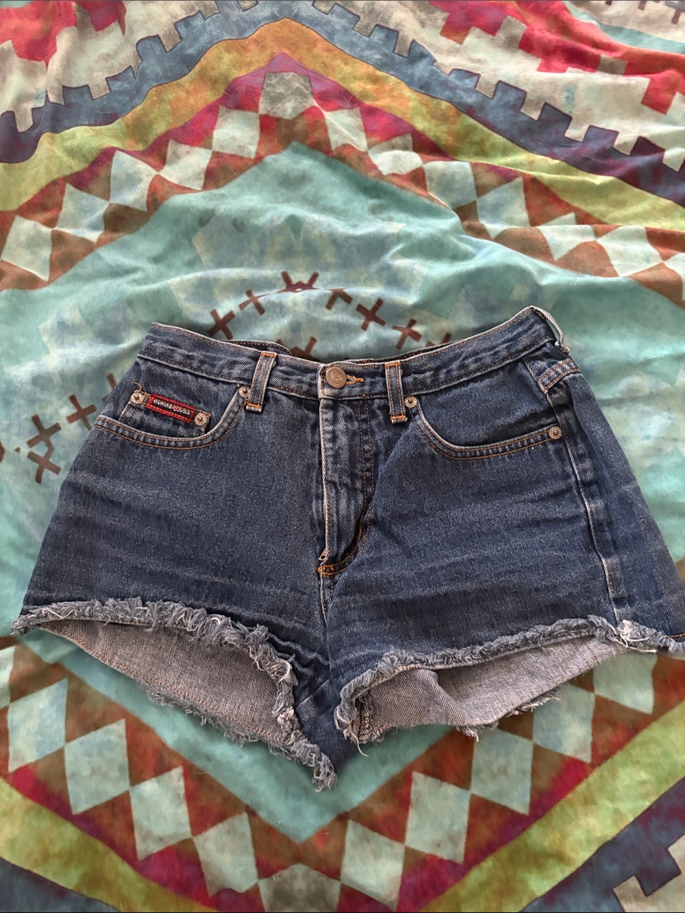 eunina Dark Blue Frayed Hem Denim Shorts